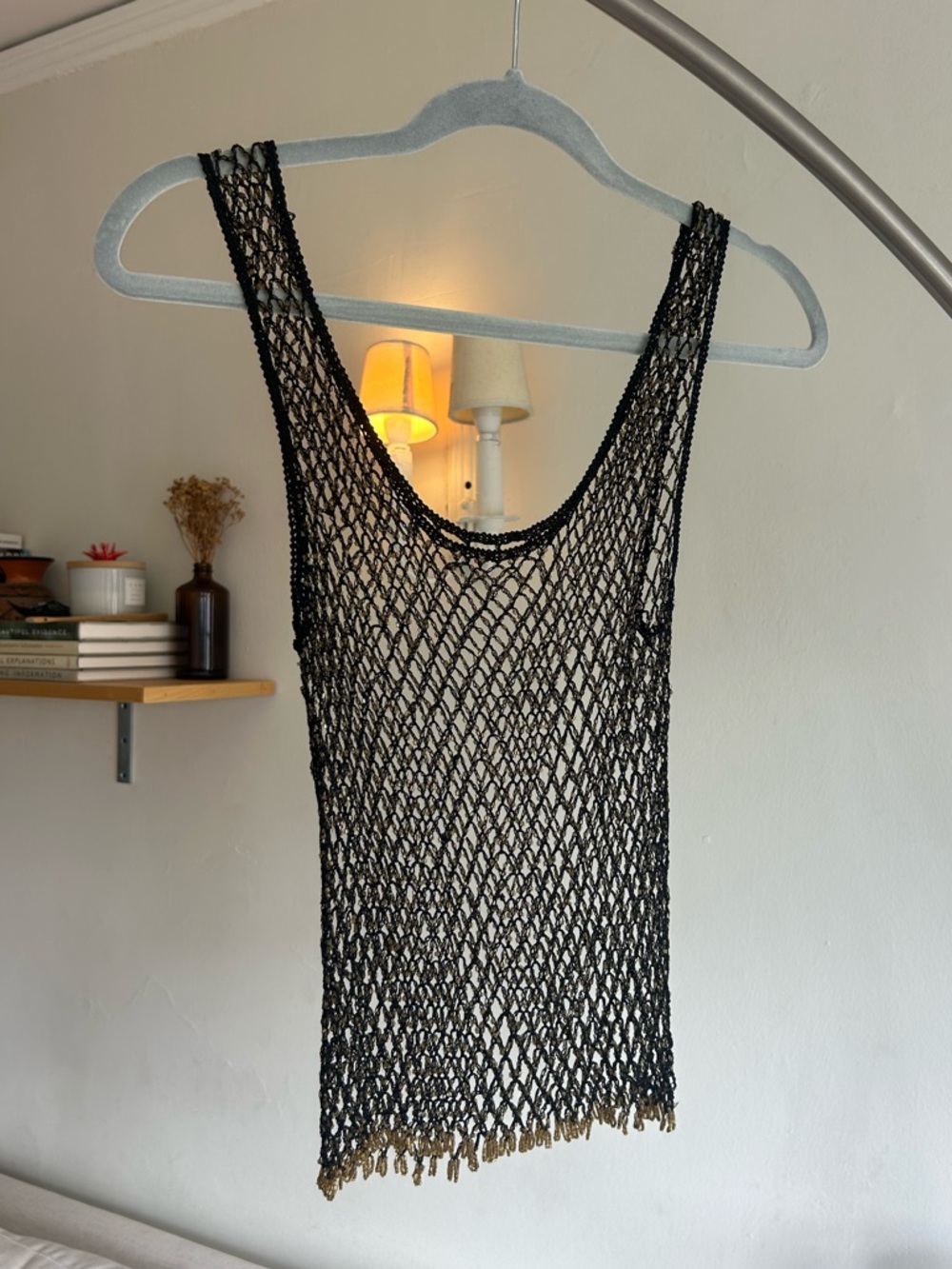Beaded slinky woven top going out tank top